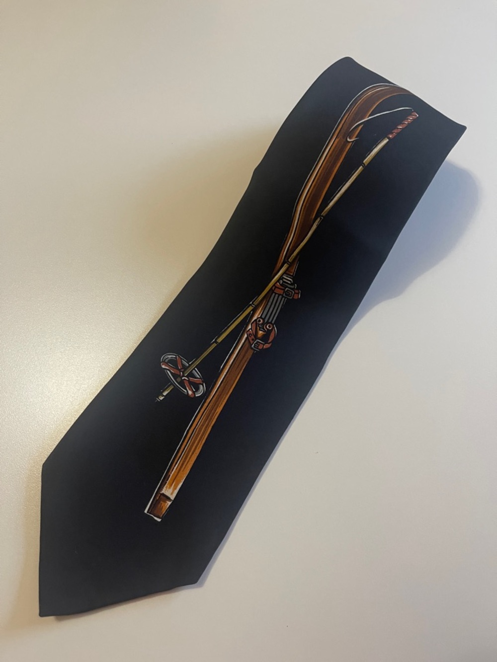 Hugo Boss  Mens Black Tie with Fishing Rod & Reel Motif 100% Silk